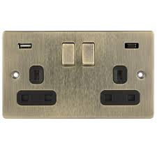 D-S132USB4C-ABB 2 Gang Switched Sockets with 4.8A A+C type Black Insert Antique Brass